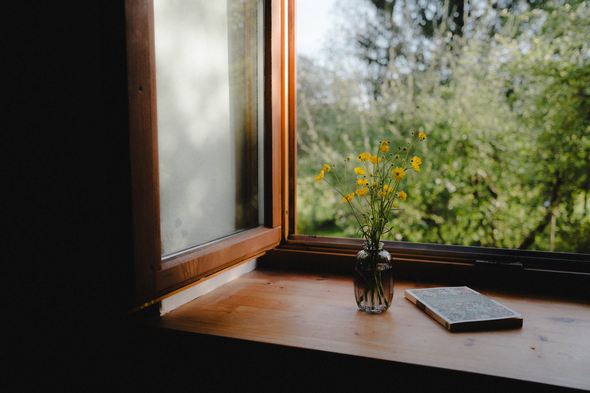 Butterblumen in einer Vase neben einem Buch von Oscar Wilde, das Foto ist im Rahmen einer Lifestyle Editorial Fotostrecke für Magazine entstanden